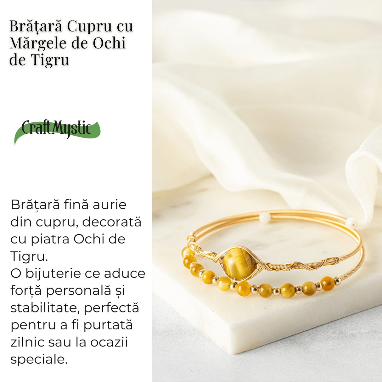 Putere si Protectie - Bratara din Ochi de Tigru auriu Natural