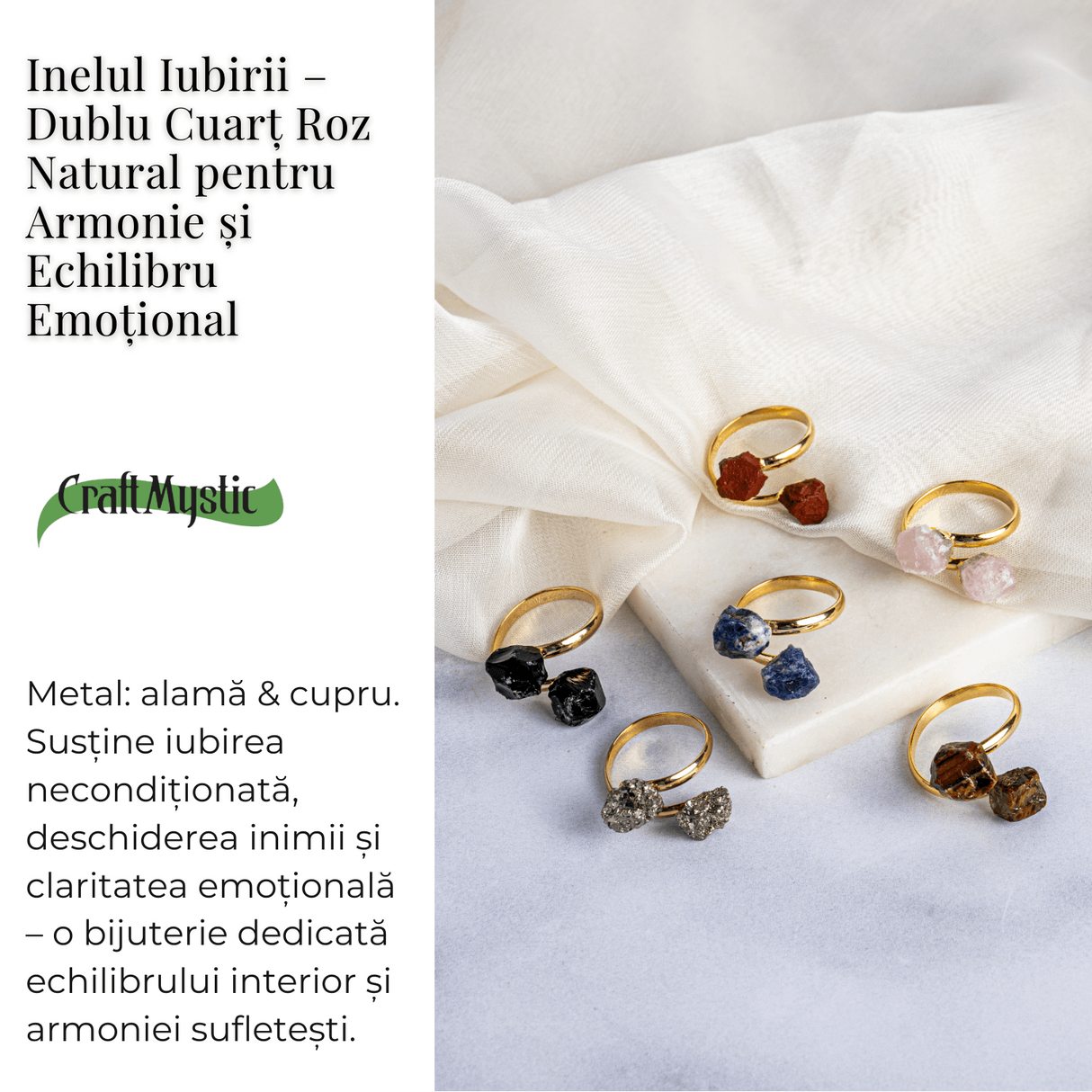 Inelul iubirii - Dublu Cuart roz natural pentru armonie si echilibru emotional
