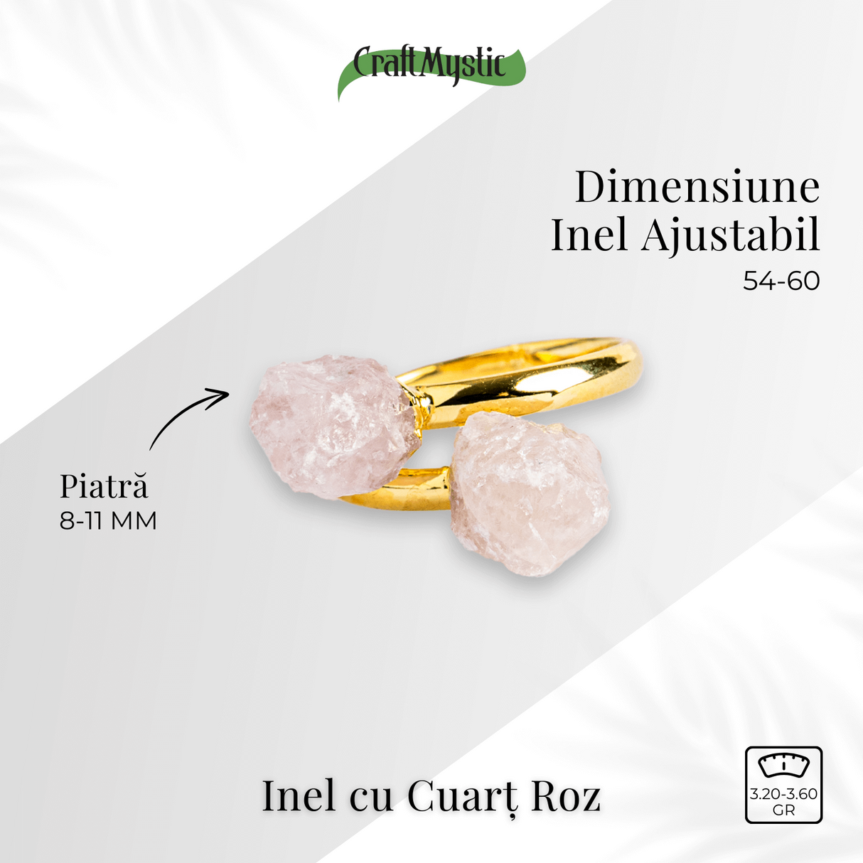 Inelul iubirii - Dublu Cuart roz natural pentru armonie si echilibru emotional