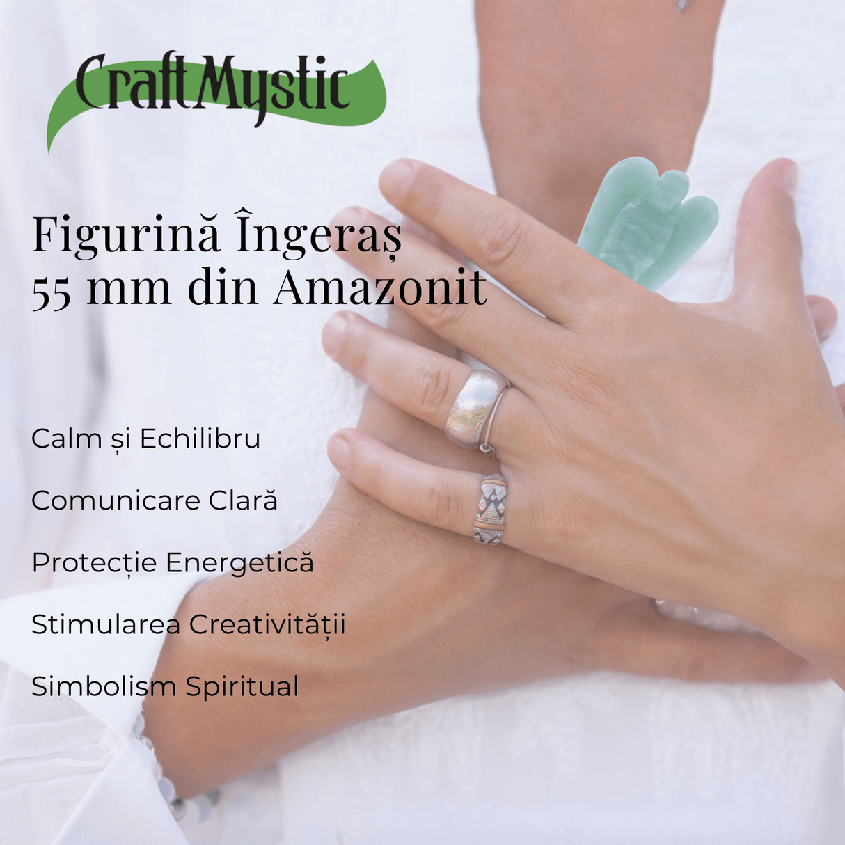 Figurina Inger 55mm din Amazonit Sculptat Manual - Protectie si Liniste