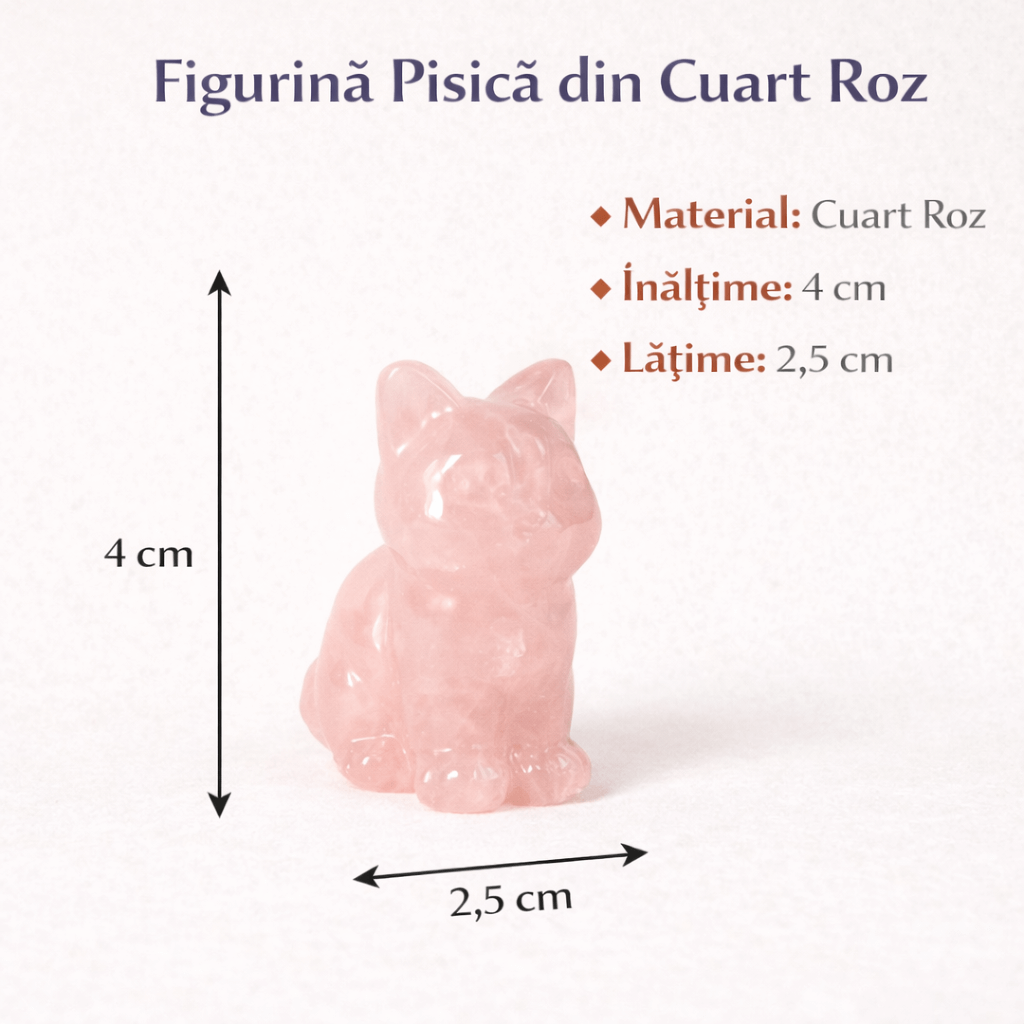 Figurina Pisica din Cuart Roz – Simbol al Iubirii, Blandetii si Vindecarii Emotionale