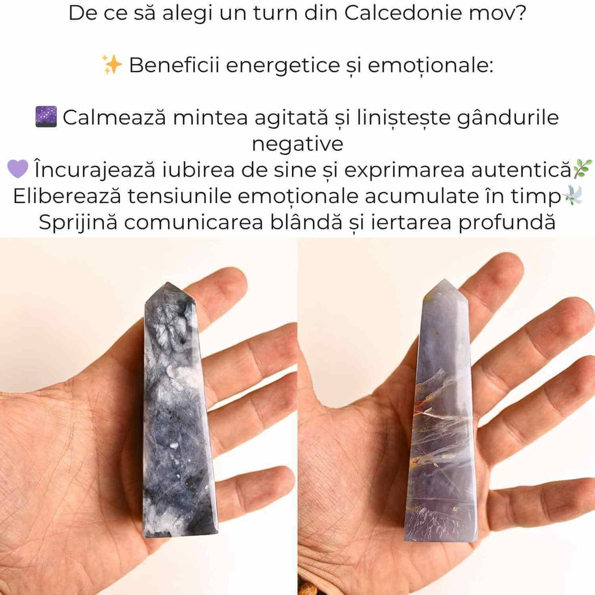 Turn din Calcedonie Mov 10-11 cm - Claritate in ganduri, liniste in suflet