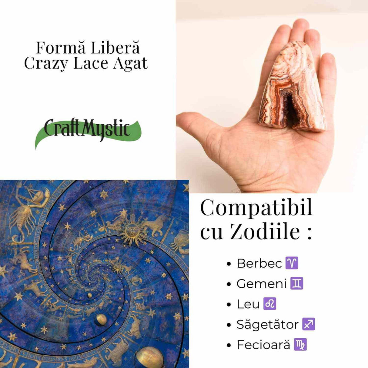 Forma libera din agat Crazy Lace - Energie solara si echilibru emotional