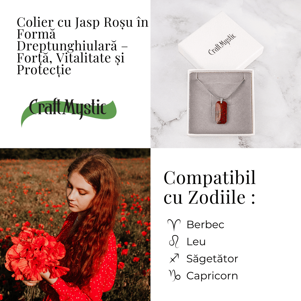 Colier Titanium cu Jasp Rosu Natural Dreptunghiular - Forta Interioara si Protectie Energetica