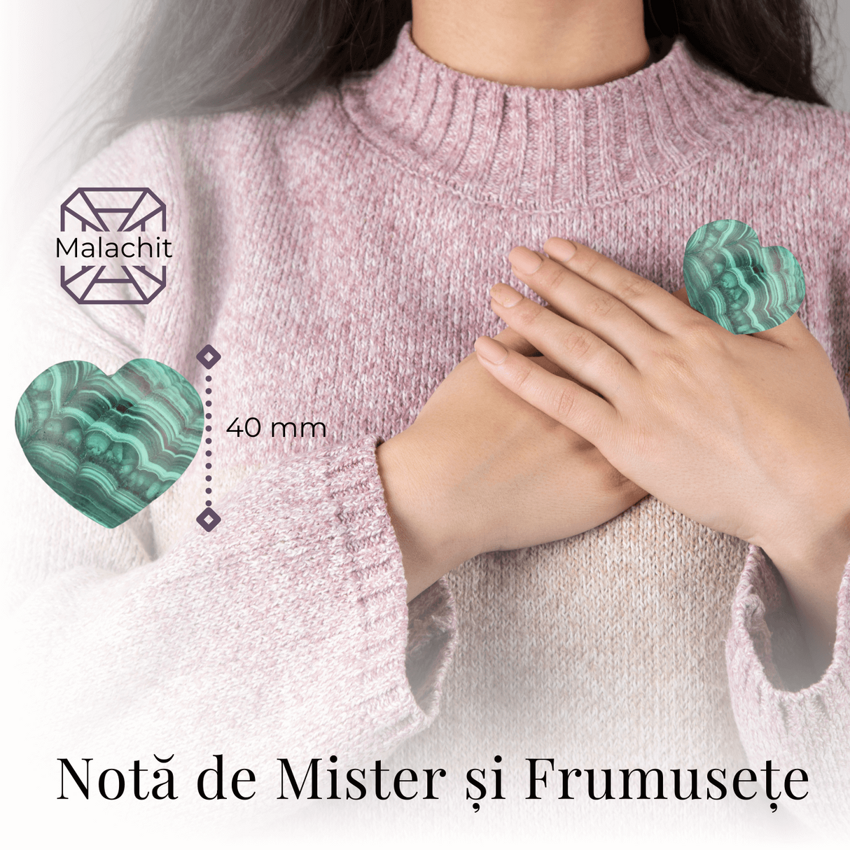 Inima de Malachit Natural 40mm - Puterea Vindecatoare la Indemana Ta