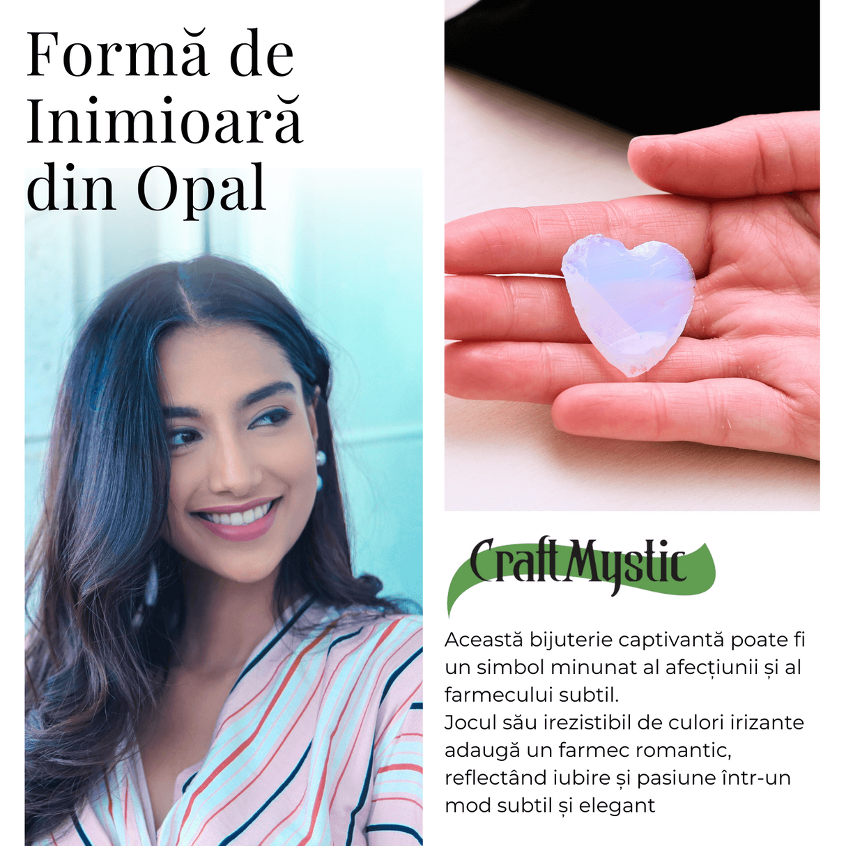Inima din Cristal de Opalita Sculptata Manual - Piatra Semipretioasa pentru Bijuterii si Impachetare cu Sarma