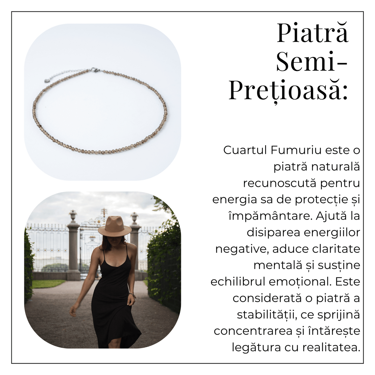 Colier cu Cuart Fumuriu Fatetat - Protectie, Claritate si Echilibru Emotional