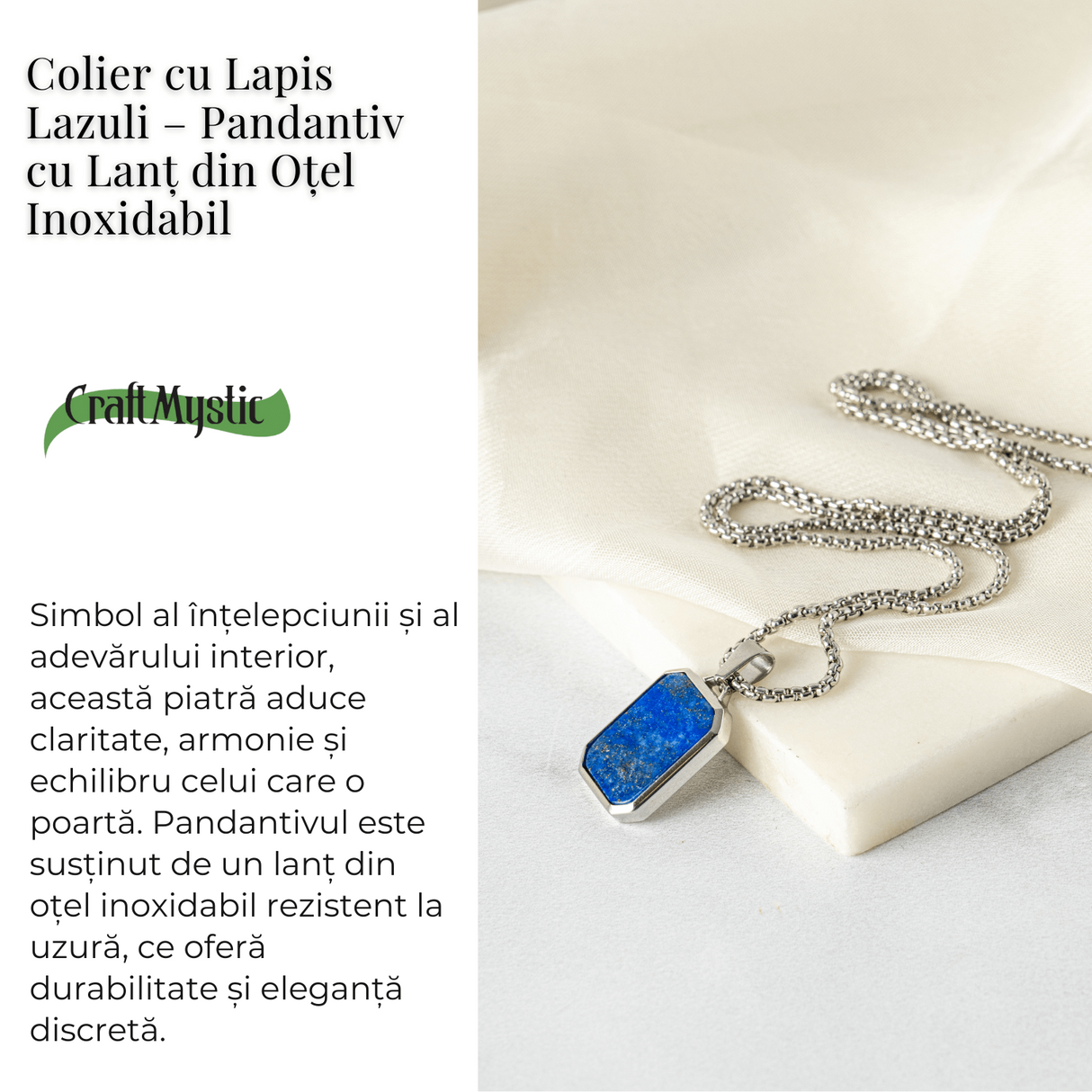Colier din Otel Inoxidabil cu Lapis Lazuli Natural - Claritate si Armonie Interioara