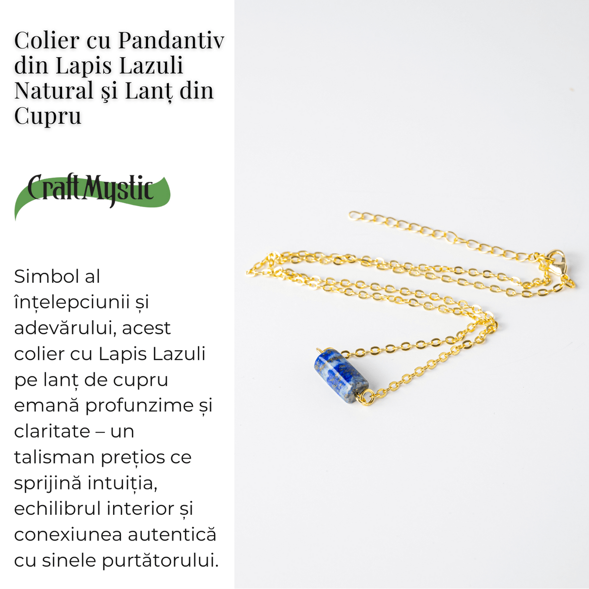Intelepciune si Claritate - Colier cu Pandantiv Hexagonal din Lapis Lazuli Natural pe Lant de Cupru