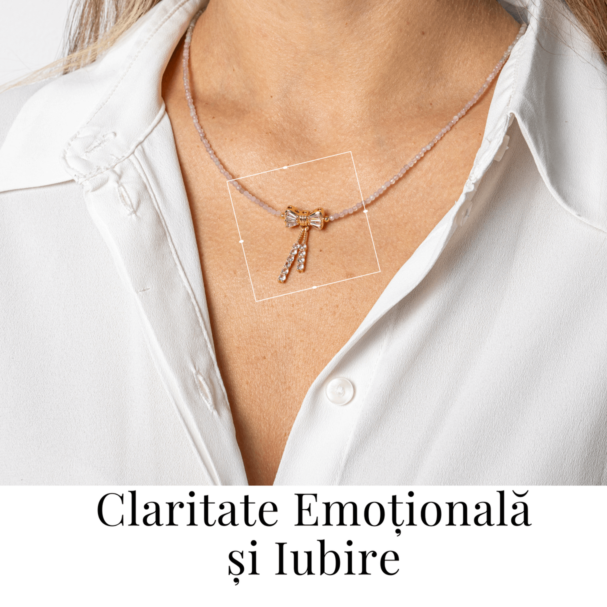 Iubire si Delicatete - Colier din Cuart Roz Fatetat cu Fundita