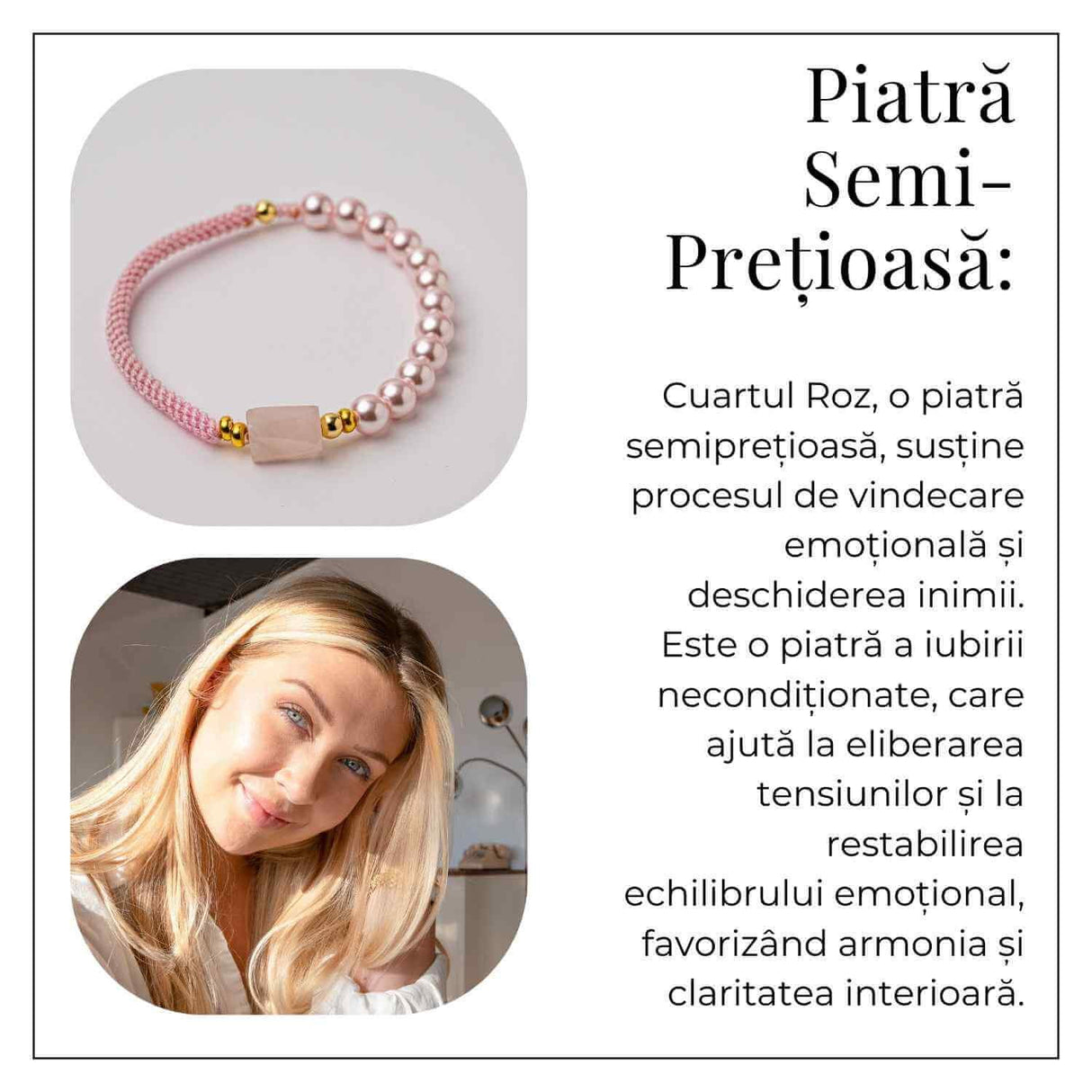 Bratara Cuart Roz si Perle - Energie de Iubire, Delicatețe si Armonie Interioara