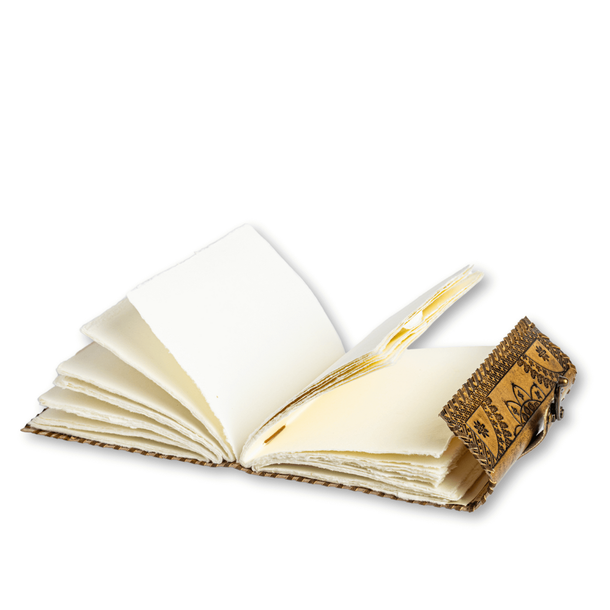 Jurnal din piela naturala autentic cu coperta gravata si piatra naturala Lapis Lazuli si hartie bumbac alba