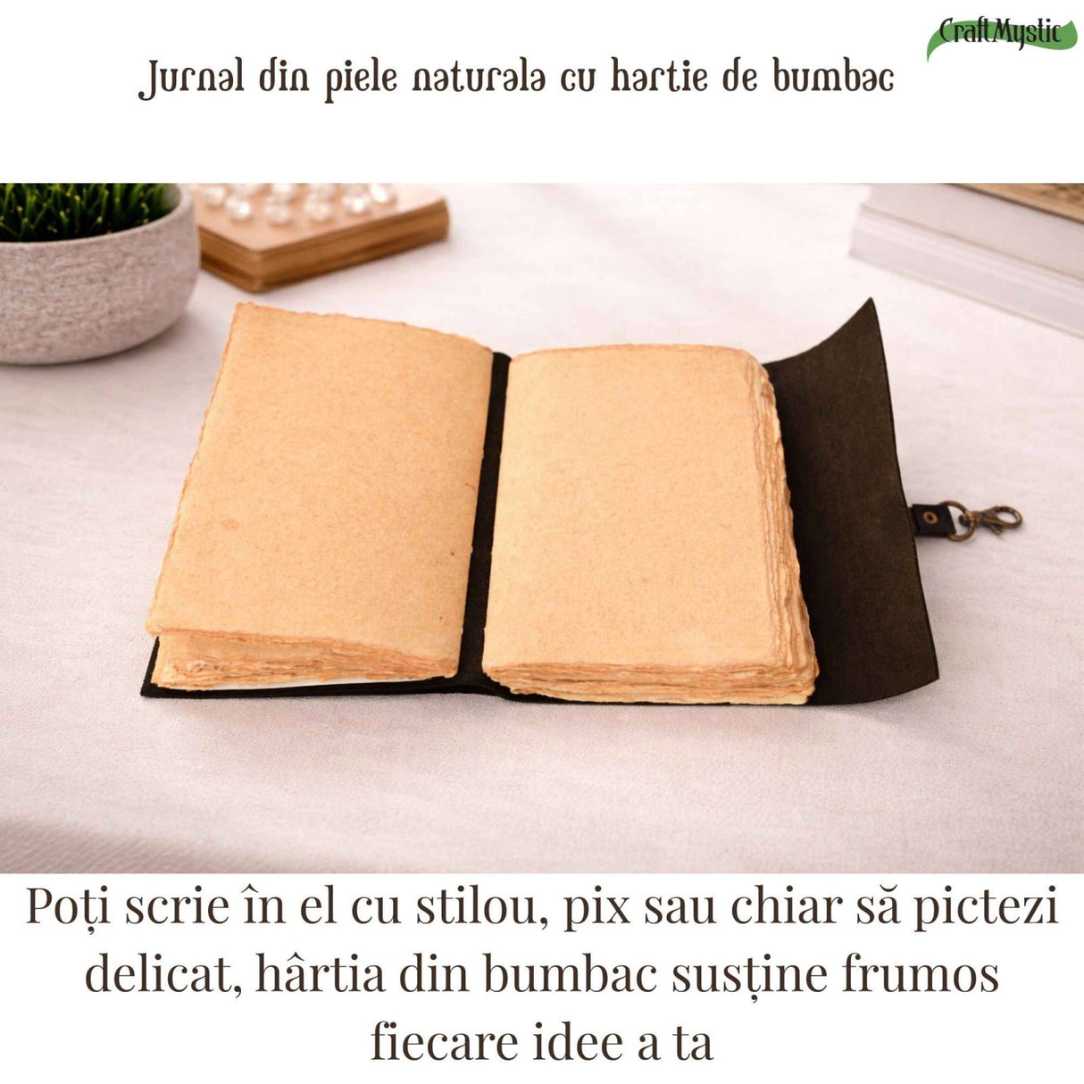 Jurnal din piele naturala cu hartie din bumbac galbena 17x13 cm – Eleganta si autenticitate