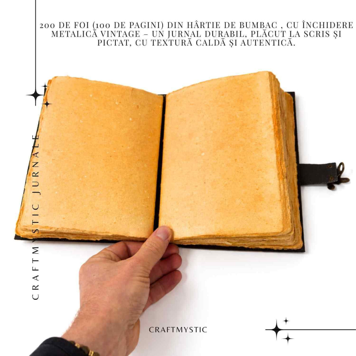 Jurnal "The Sun" din piele naturala si hartie de bumbac galbena 20x15 cm