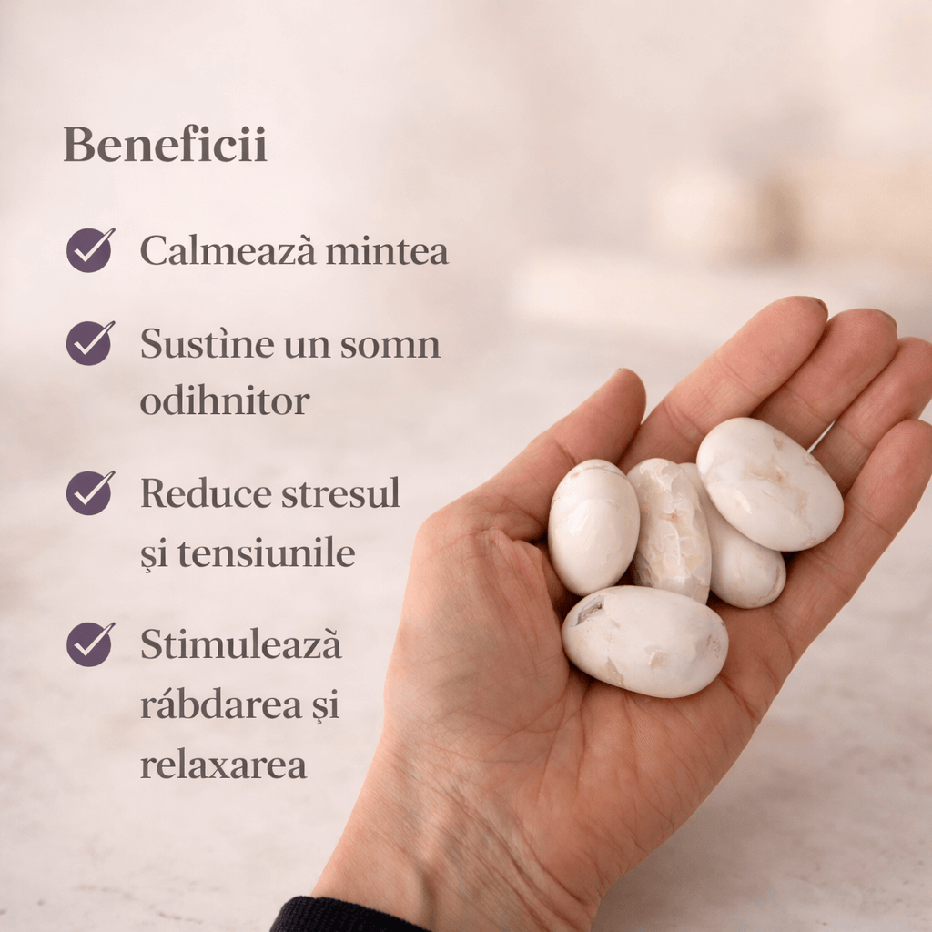 Piatra rulata de Agat Alb Indonezia- o prezenta simpla care aduce claritate si liniste in gesturile de zi cu zi