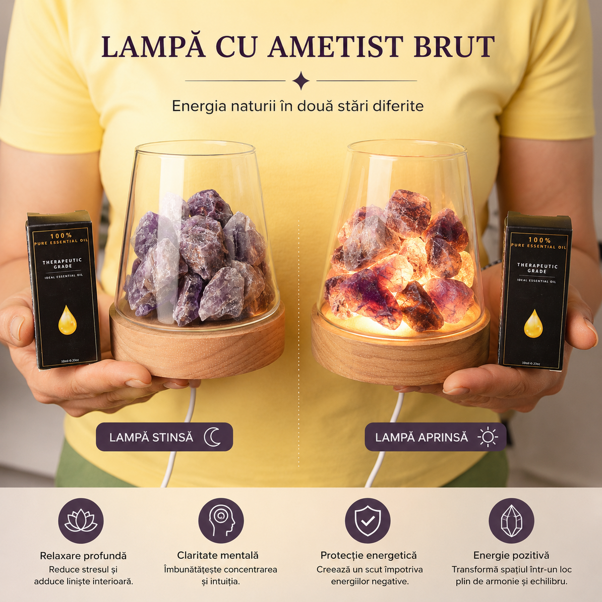 Lampa cu Ametist Brut Natural – Relaxare si Atmosfera Armonioasa