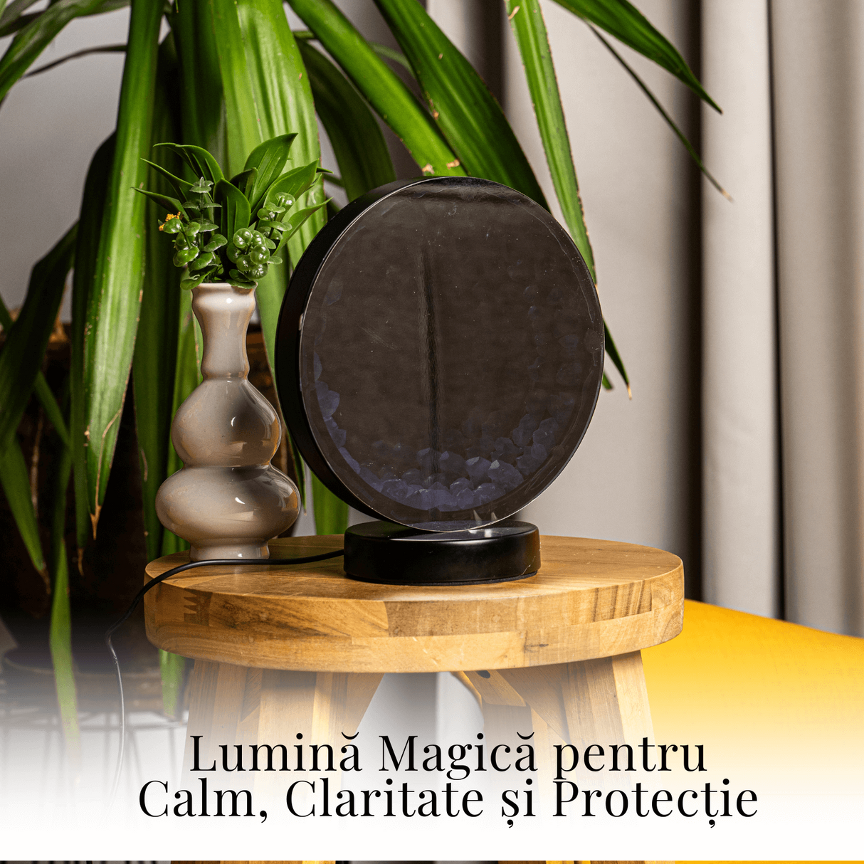 Lampa cu Oglinda si Ametist Natural - Decor cu Iluminare Magica si Cristale Energetice