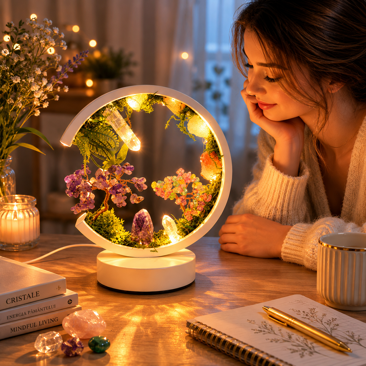 Lampa Rotunda cu Pietre Naturale – Armonie, Echilibru si Energie Pozitiva