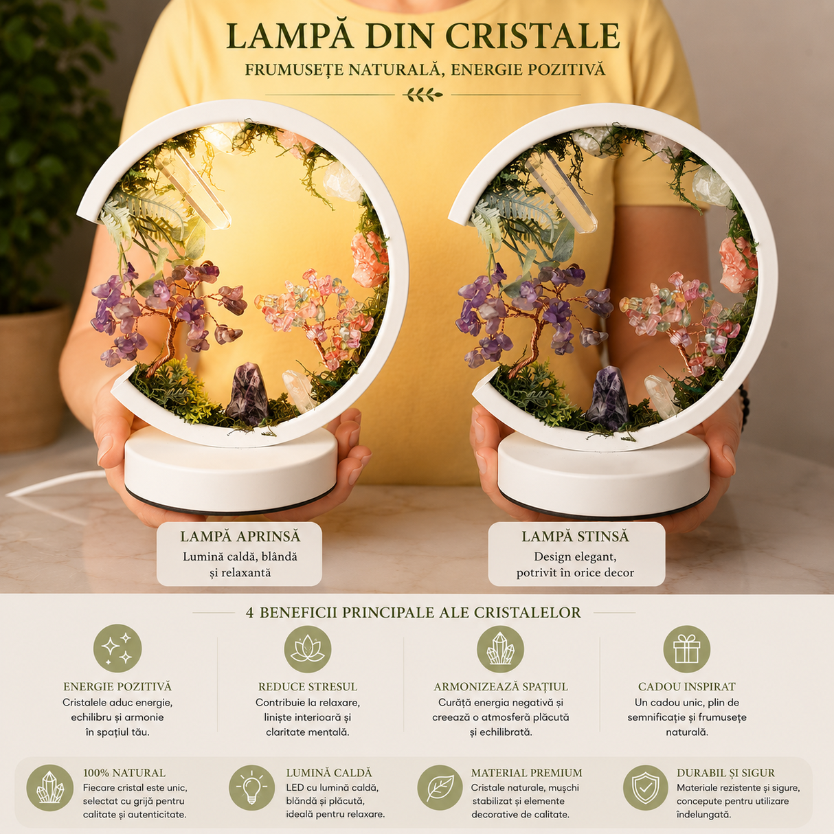 Lampa Rotunda cu Pietre Naturale – Armonie, Echilibru si Energie Pozitiva