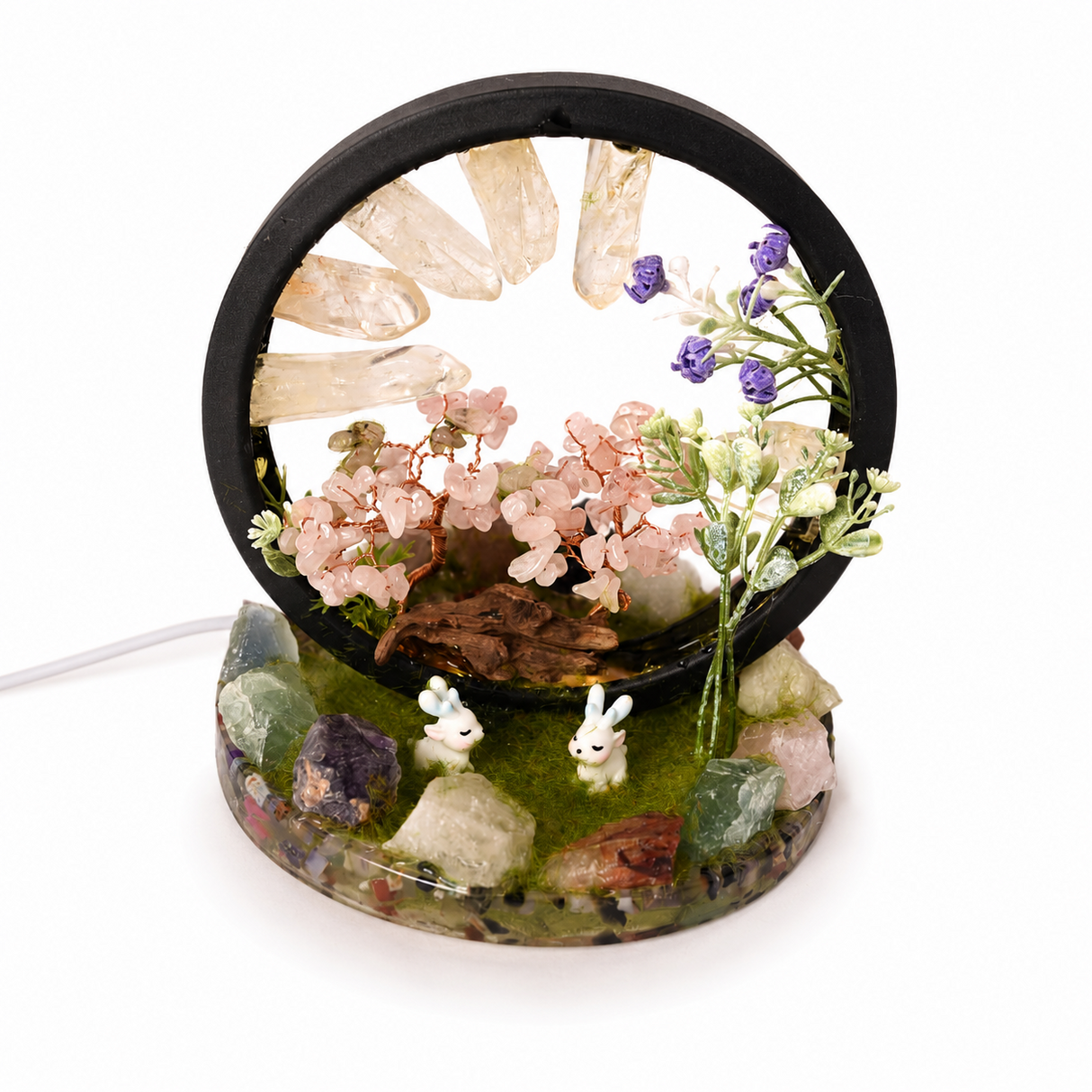 Lampa cu Cristale Naturale Rotunda – Armonie, Energie Pozitiva si Decor Elegant