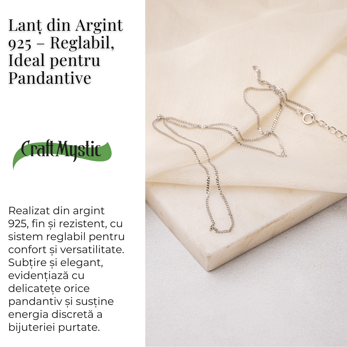 Lant din Argint 925 Reglabil - Eleganta Subtila si Versatilitate pentru Pandantive