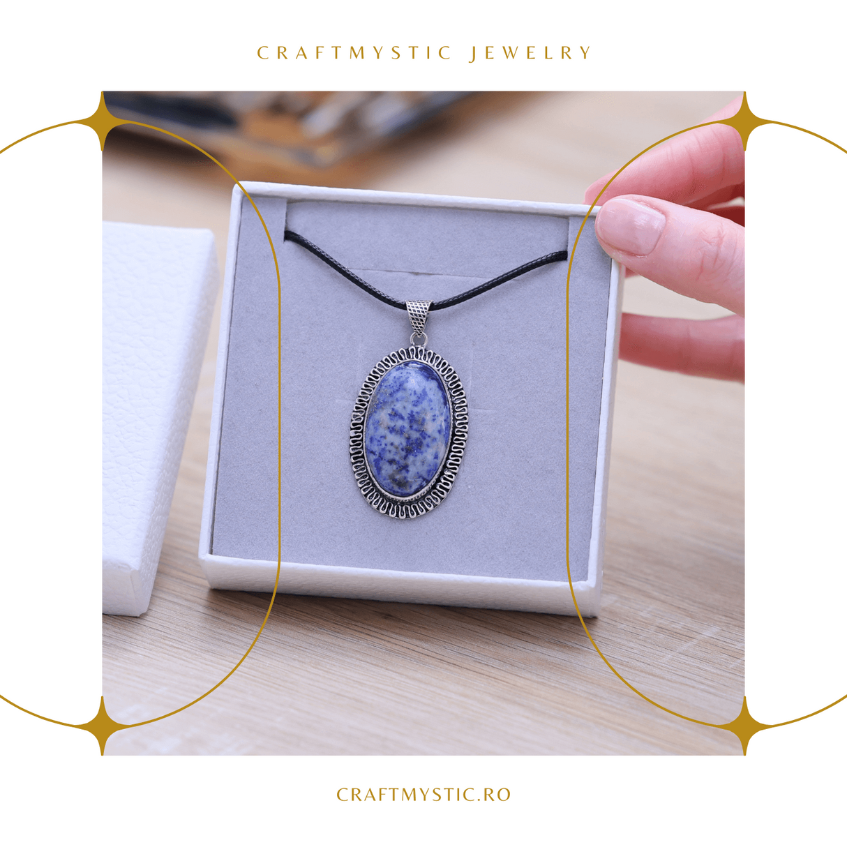 Colier Reglabil cu Pandantiv Oval 40mm de Lapis Lazuli
