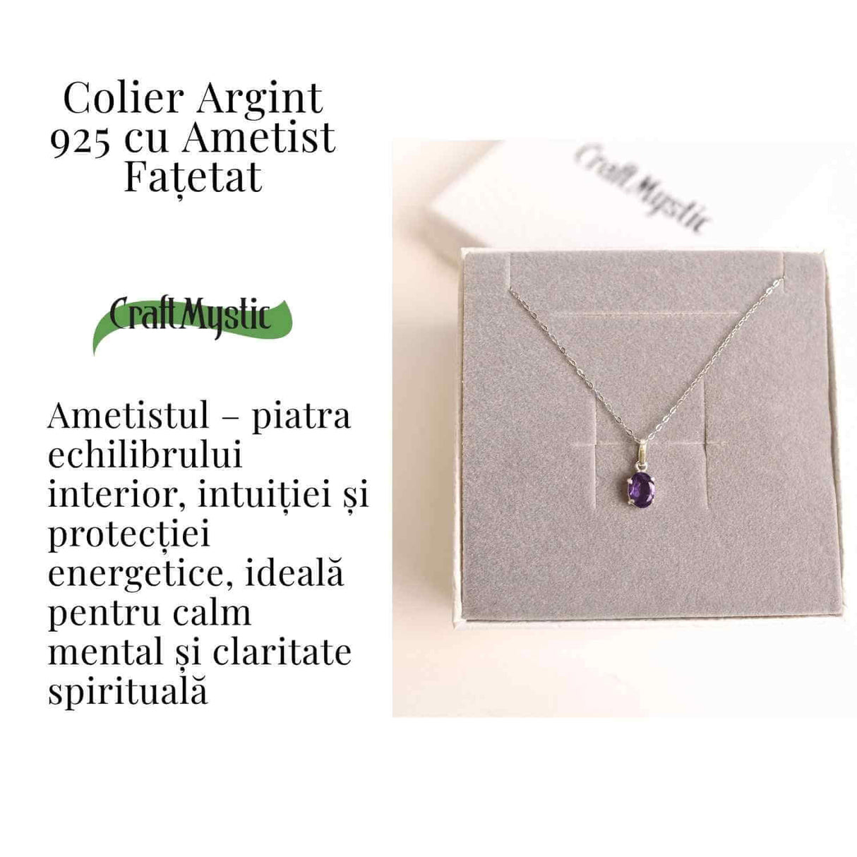 Claritate Mentala si Liniste Interioara - Colier Oval cu Ametist Fatetat si Argint 925