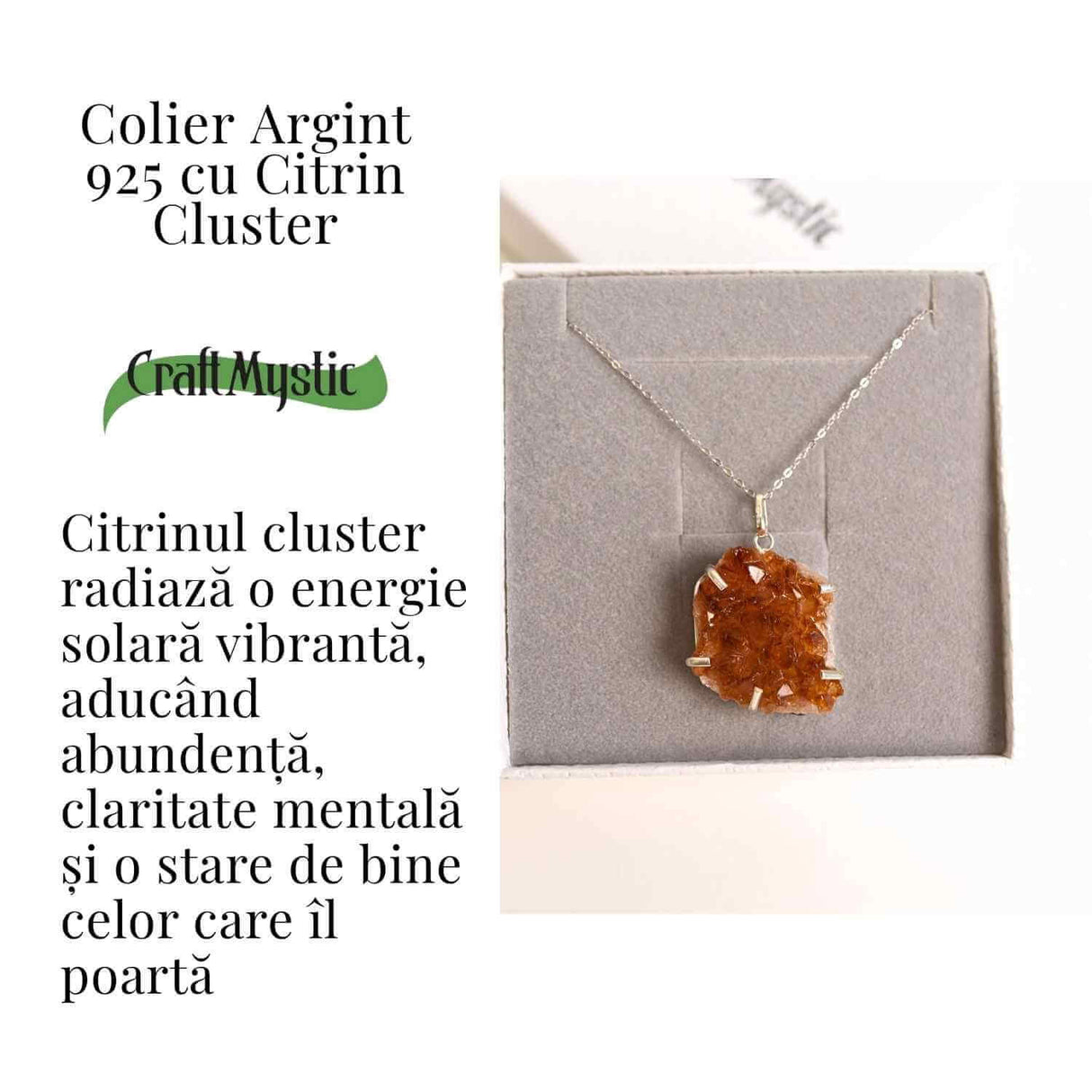 Energie si Abundenta Zilnica - Colier Argint 925 cu Citrin Cluster Brazilia