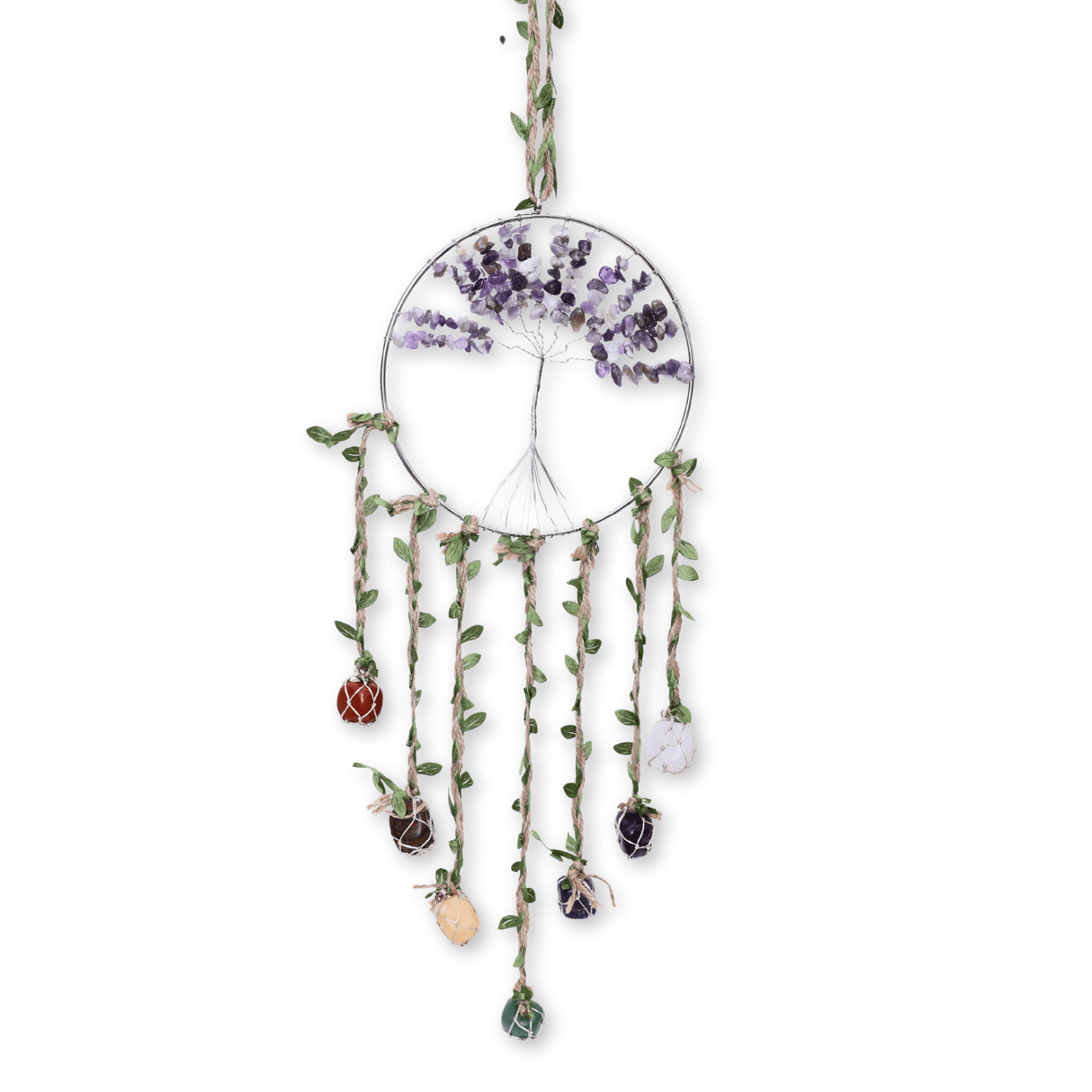 Dreamcatcher cu 7 tipuri de Cristale pentru cele 7 Chakre si Model Arborele Vietii