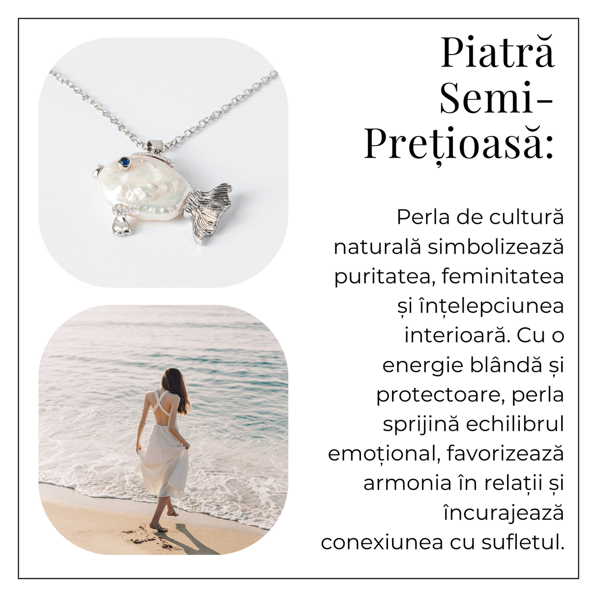 Echilibru si Puritate - Colier Peste cu Perla Naturala, Placat Argintiu