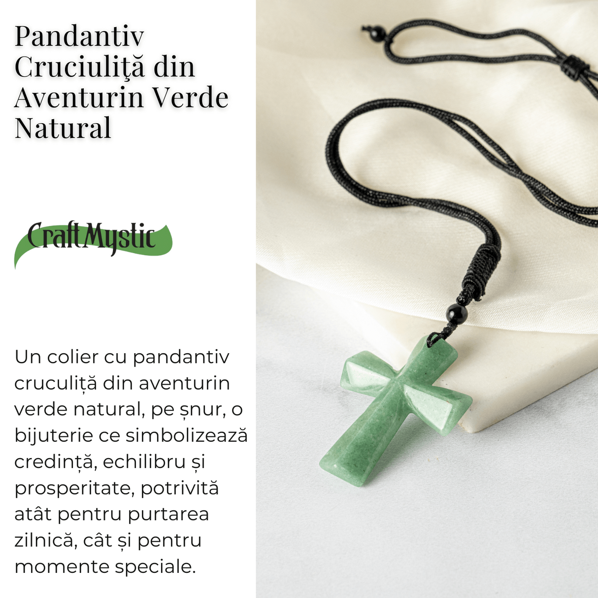 Noroc si Vindecare - Colier Cruce din Aventurin Verde Natural