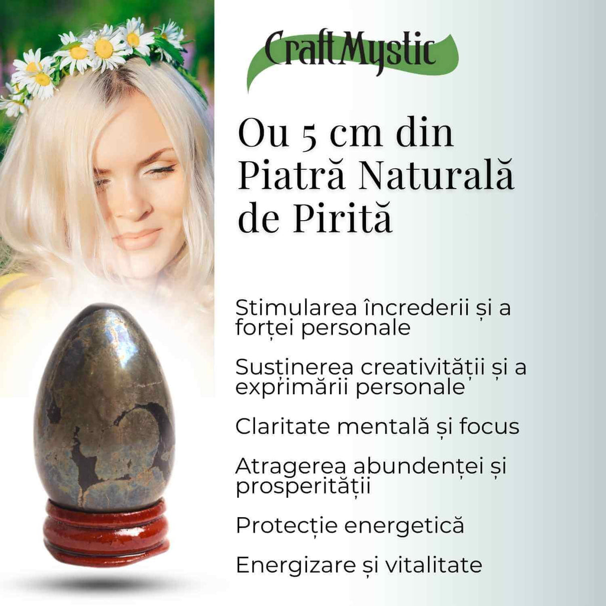 Ou Pirita 50mm cu Suport – Atrage Prosperitatea si Protectia Energetica