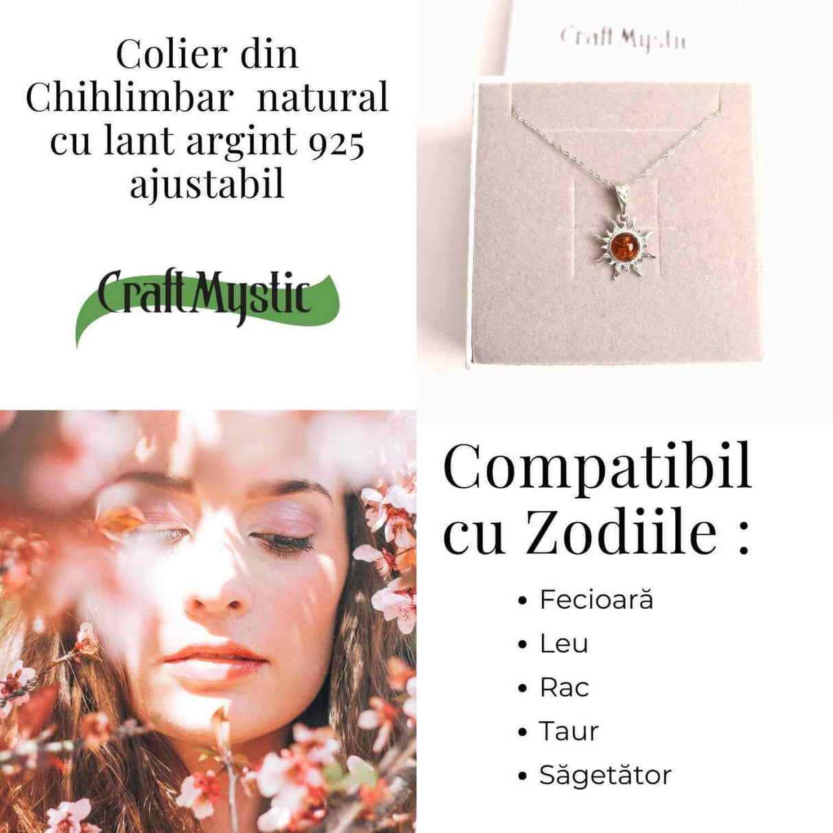 Colier argint 925 cu chihlimbar natural pentru echilibru si stil