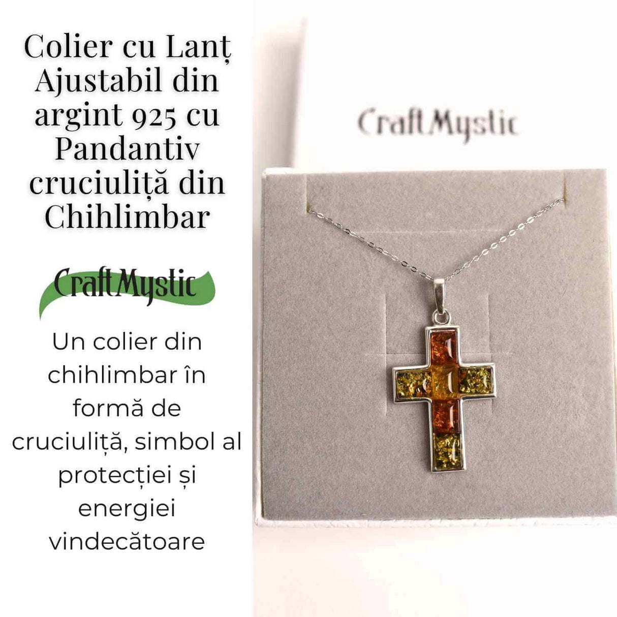 Colier argint 925 cu chihlimbar natural - crucea protectiei