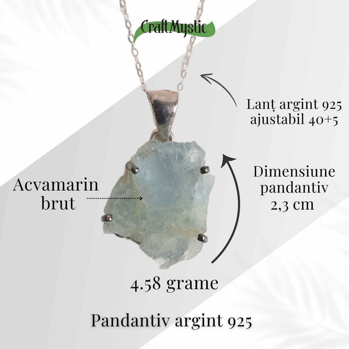 Colier Argint 925 cu Acvamarin Brut 3.00gr - Liniste Interioara si Claritate