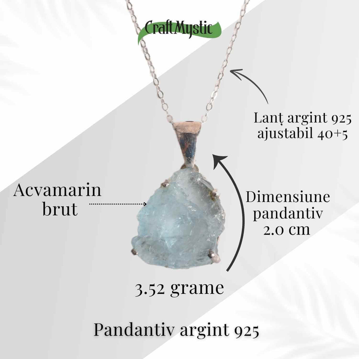 Colier Argint 925 cu Acvamarin Brut 3.00gr - Liniste Interioara si Claritate