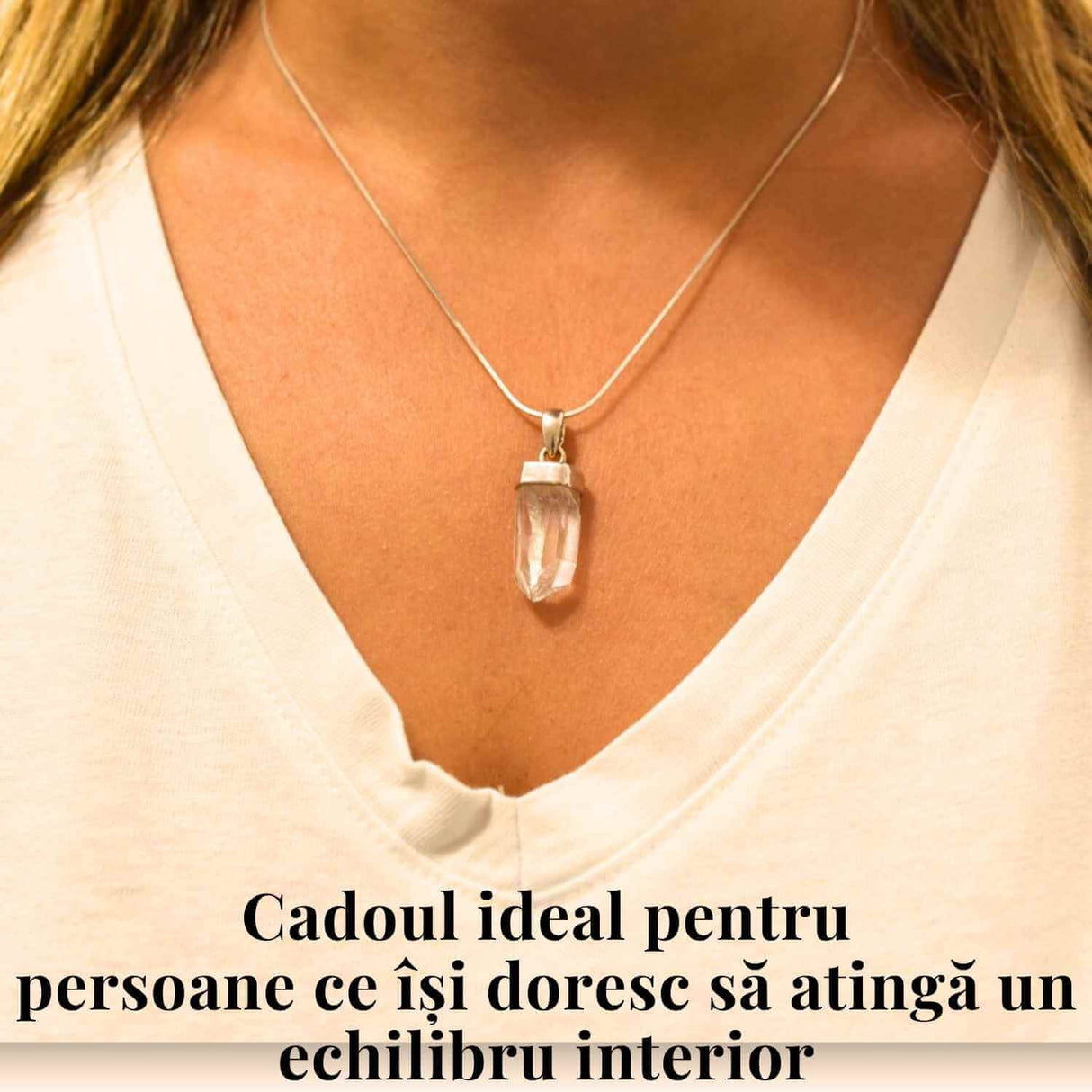 Colier argint 925 cu varf cuart lemurian natural, unic si energizant