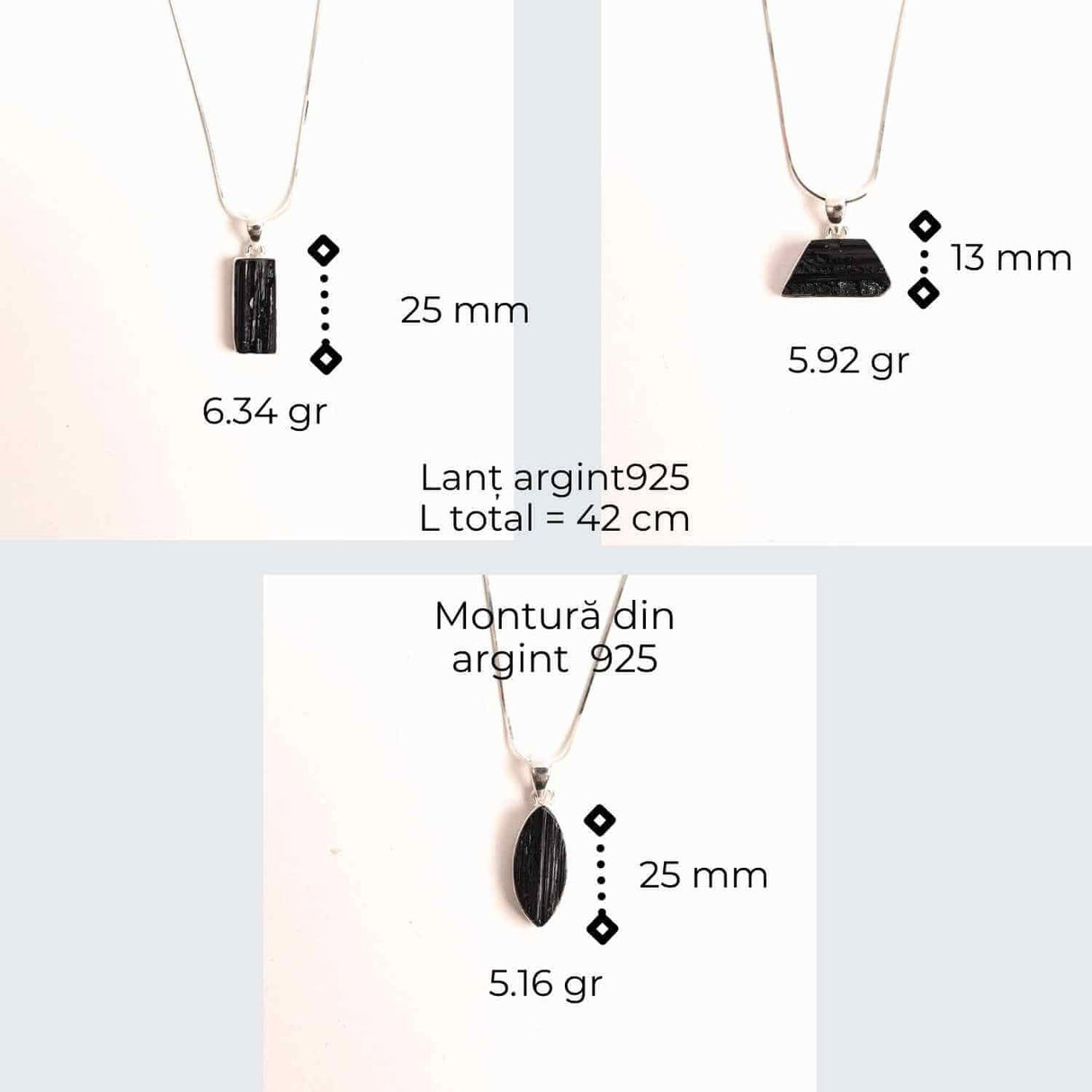 Colier din argint 925 cu turmalina neagra bruta - Protectie si echilibru