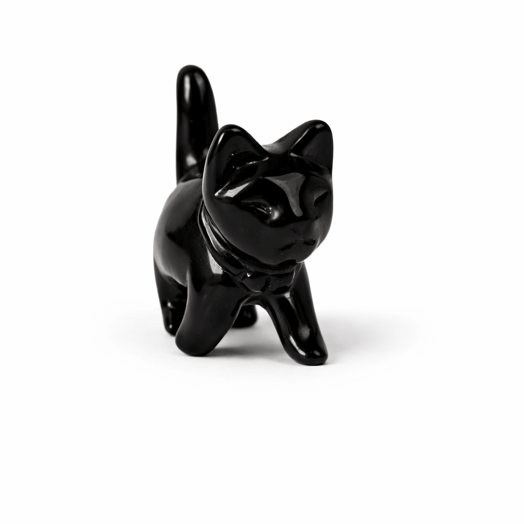 Figurina Pisica din Obsidian Negru – Protectie, Intuitie si Eleganta Mystica