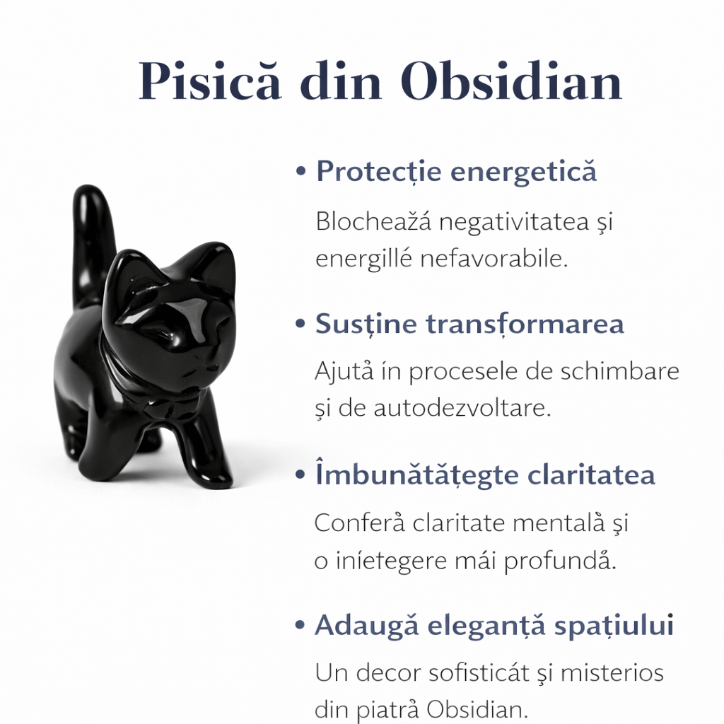 Figurina Pisica din Obsidian Negru – Protectie, Intuitie si Eleganta Mystica