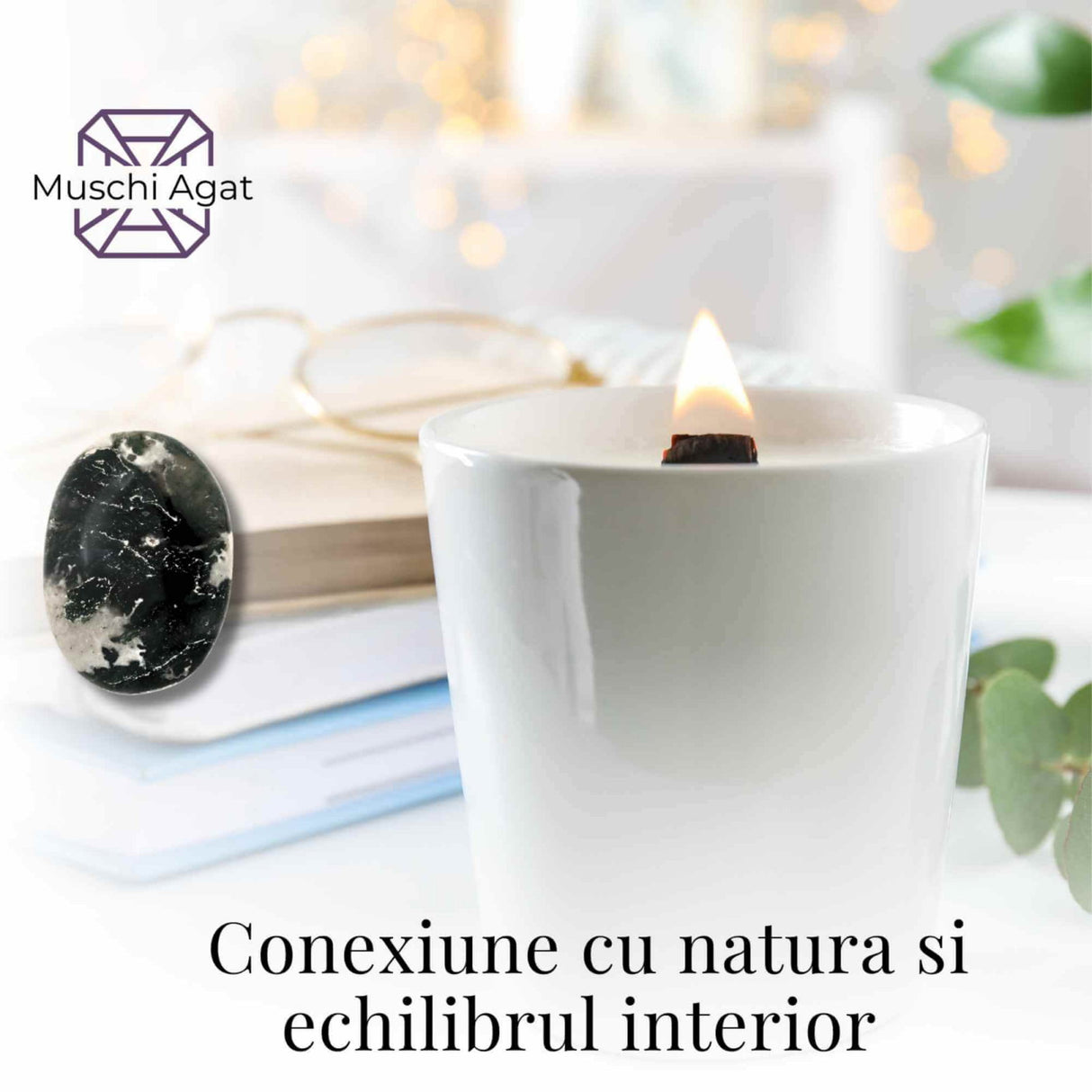 Piatra de Buzunar din Agat Muschi Natural 50-55 mm - Promoveaza Echilibrul si Vindecarea Emotionala