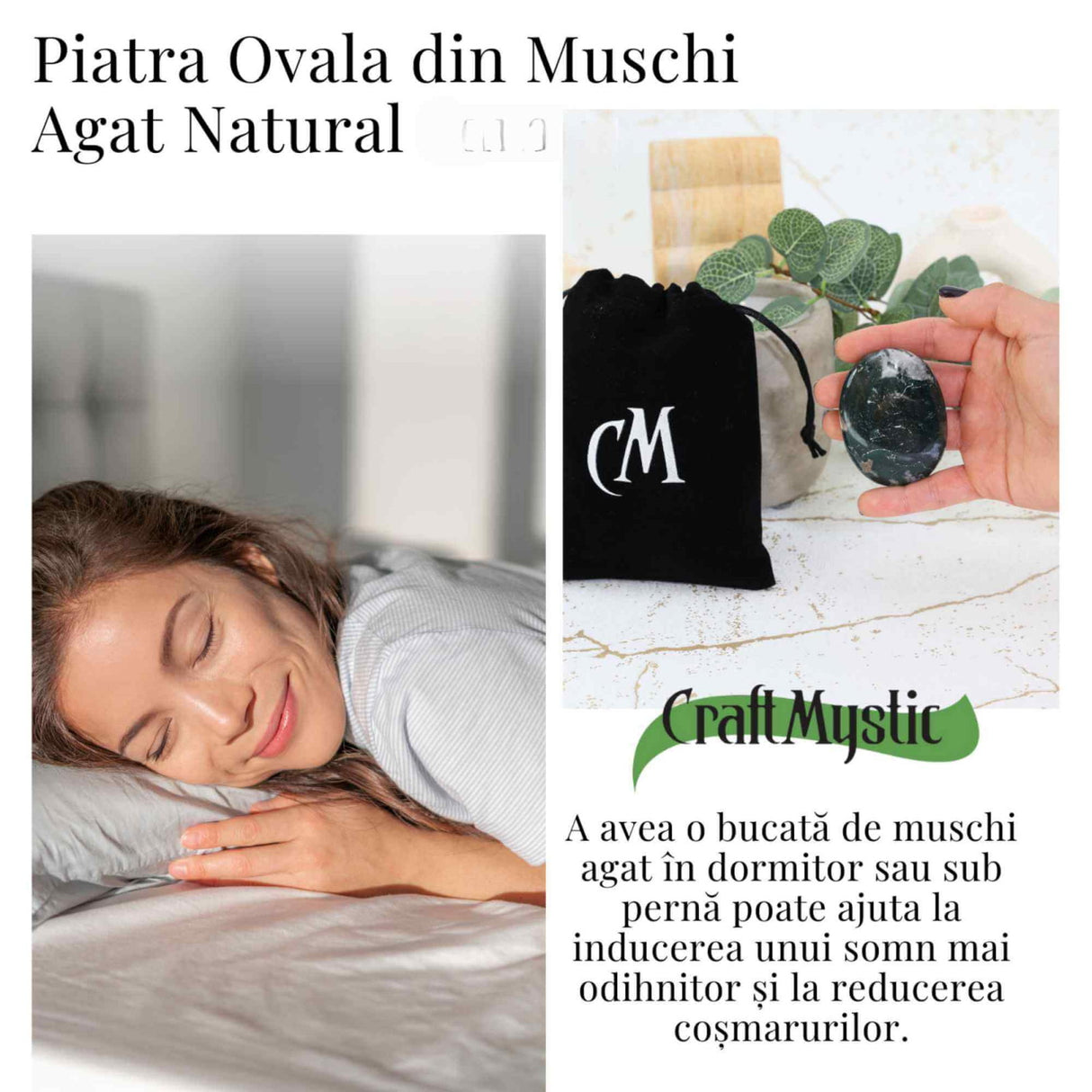 Piatra de Buzunar din Agat Muschi Natural 50-55 mm - Promoveaza Echilibrul si Vindecarea Emotionala
