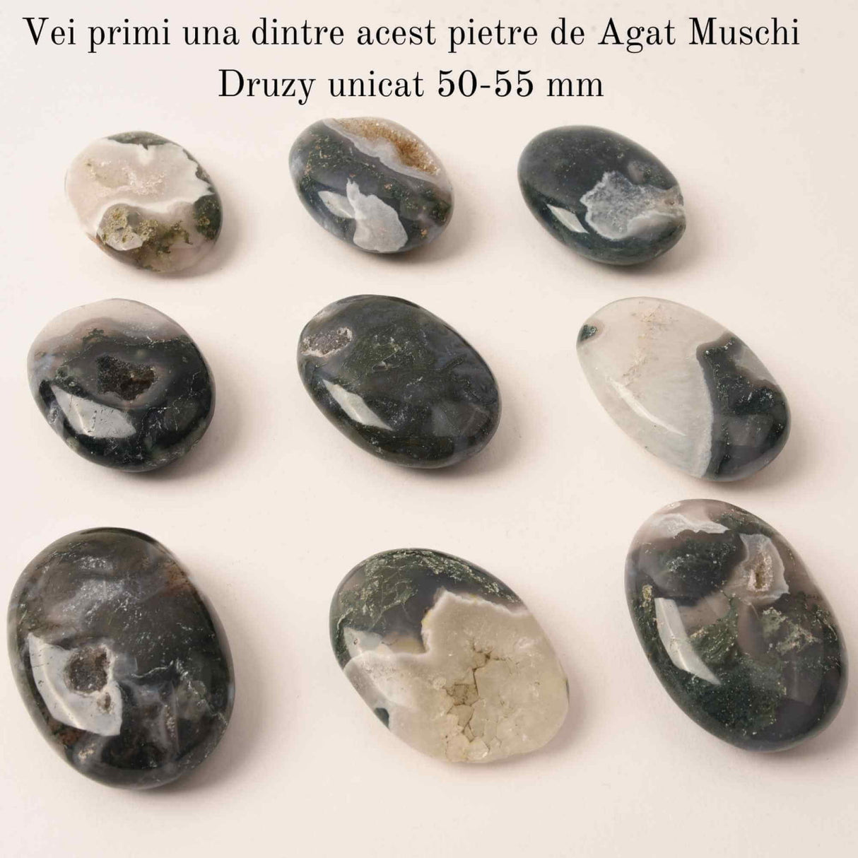 Piatra de Buzunar din Agat Muschi Druzy Natural 50-55 mm - Promoveaza Vindecarea și Echilibrul