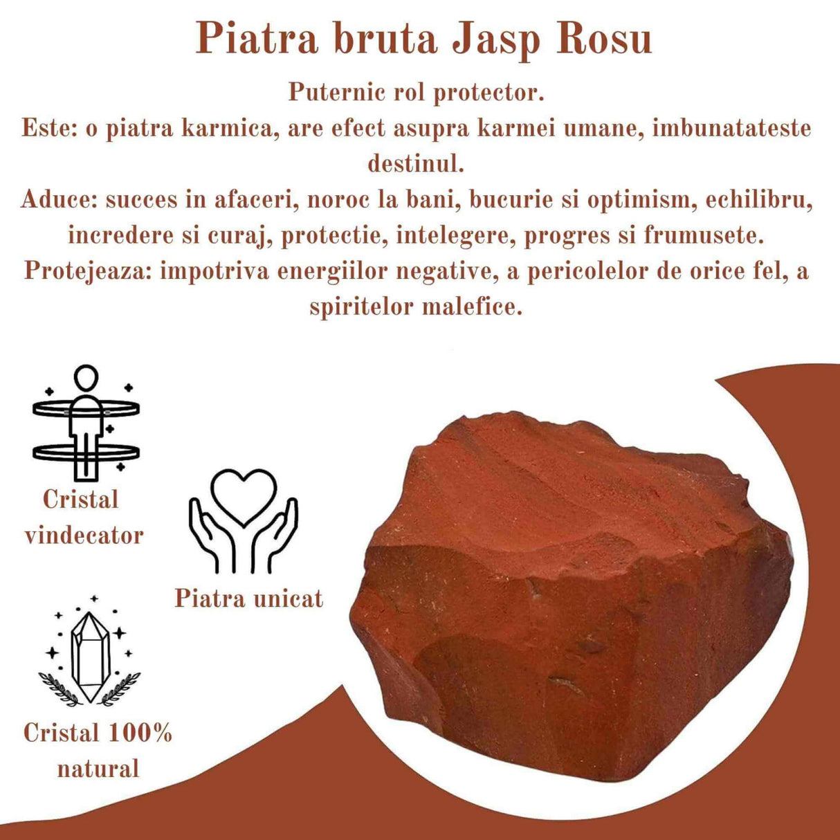 Piatra Bruta Naturala Jasp Rosu - Energie Pozitiva si Echilibru Emotional, Dimensiuni 4-5 cm
