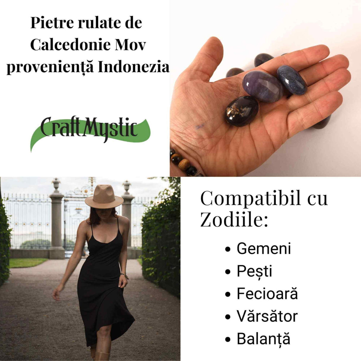 Piatra rulata de Calcedonie mov din Indonezia - pietre rulate pentru liniste interioara si comunicare blanda
