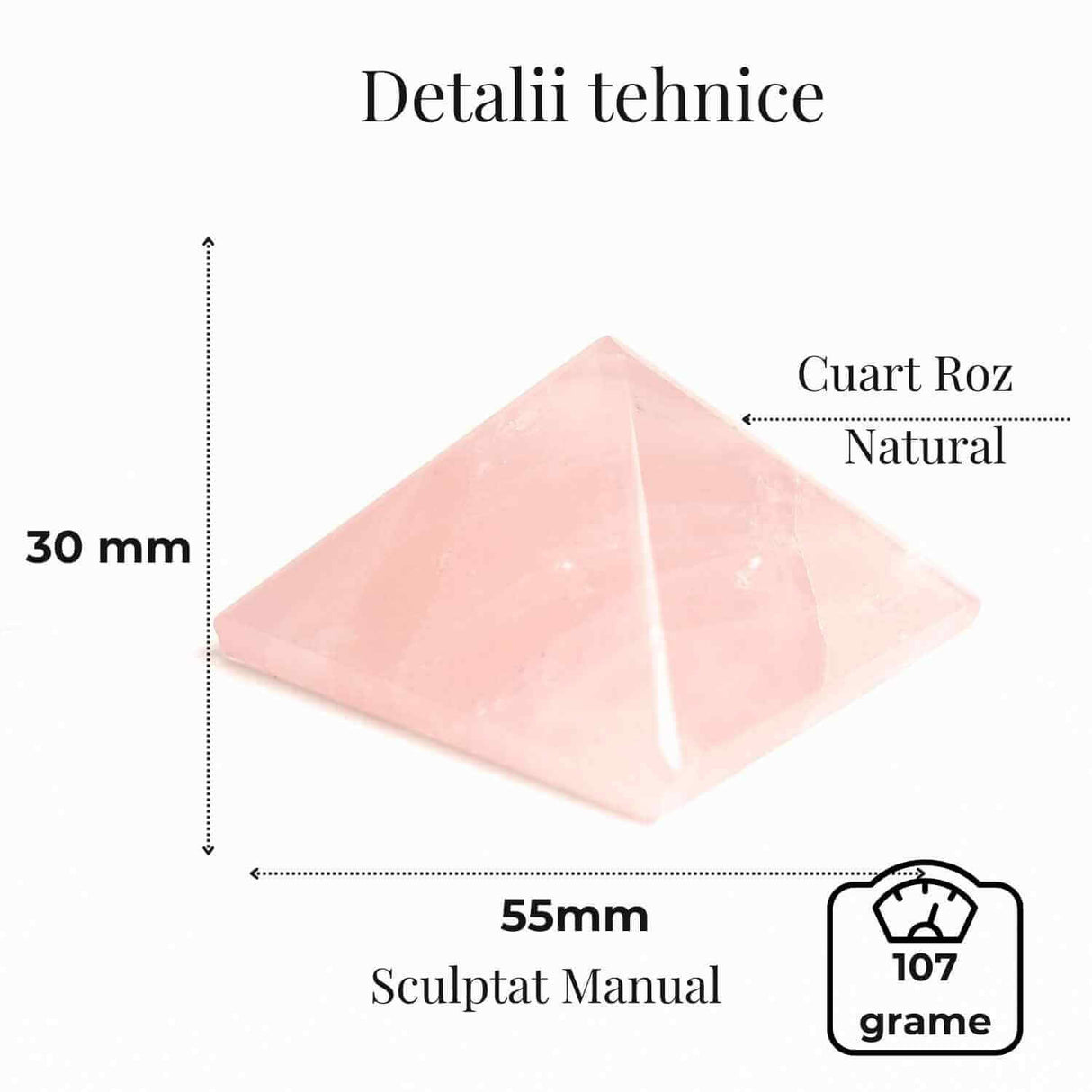 Piramida Cuart Roz Brut Lucrata Manual 5.5x5.5x3 cm - Armonie si Vindecare
