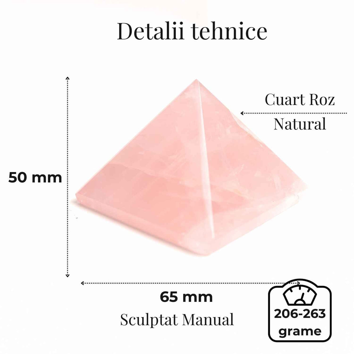 Piramida Cuart Roz Brut Lucrata Manual 5.5x5.5x3 cm - Armonie si Vindecare