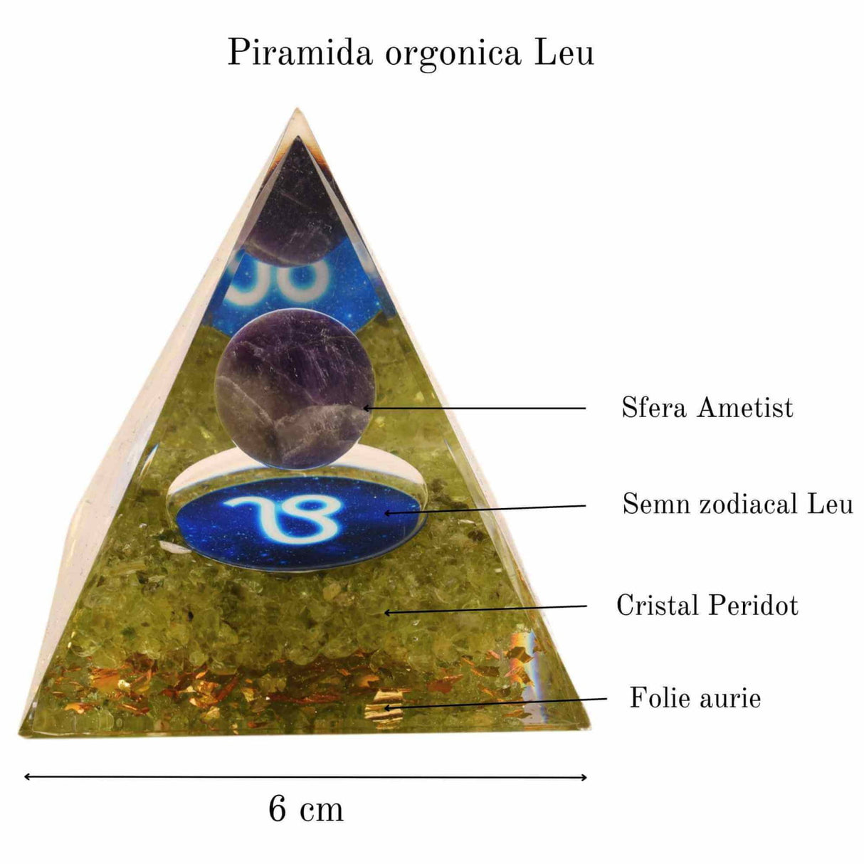 Piramida de Energie Orgonica 6 cm cu Cristale de Vindecare specifice Zodiei Berbec pentru Relaxare, Meditatie si Ornament