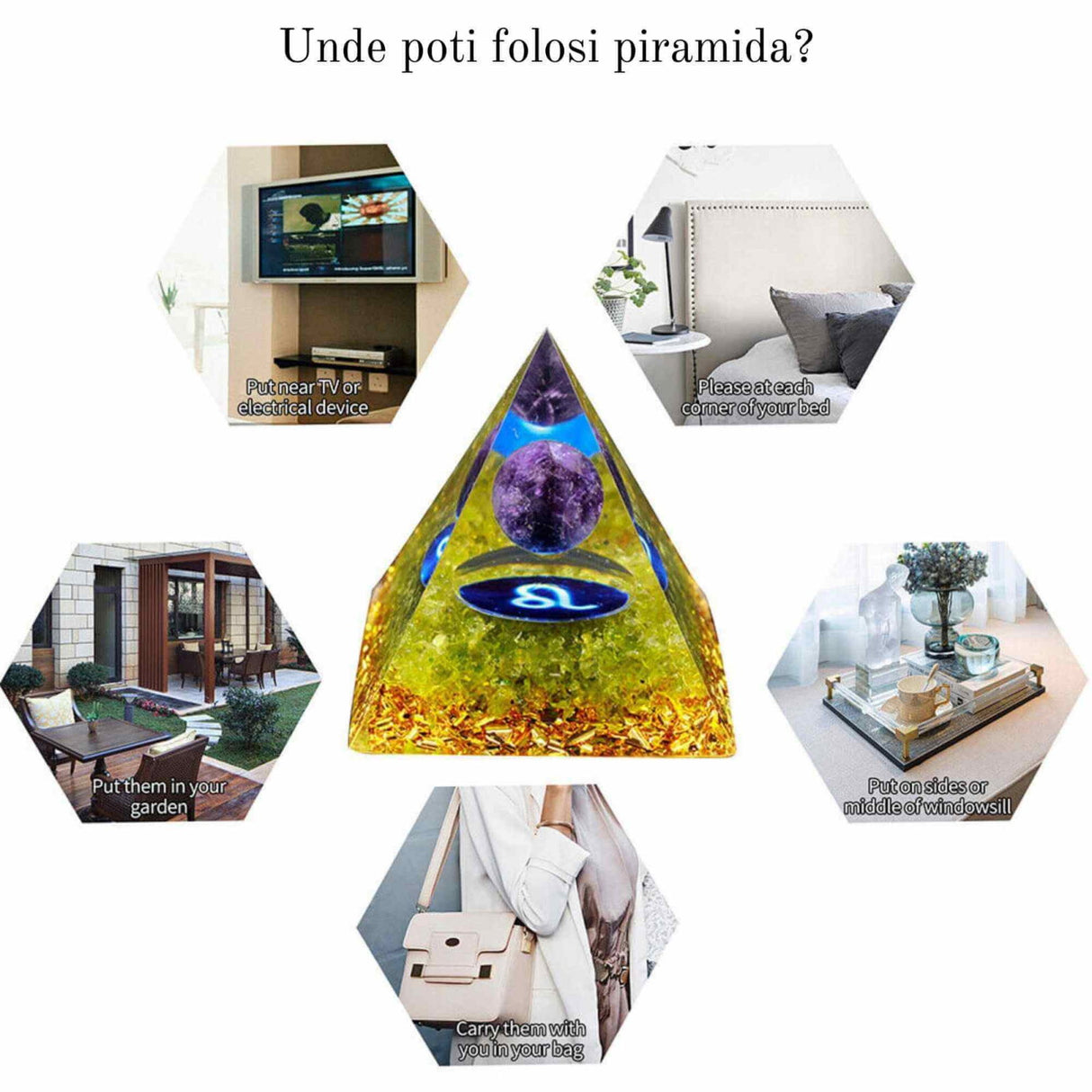 Piramida de Energie Orgonica 6 cm cu Cristale de Vindecare specifice Zodiei Berbec pentru Relaxare, Meditatie si Ornament