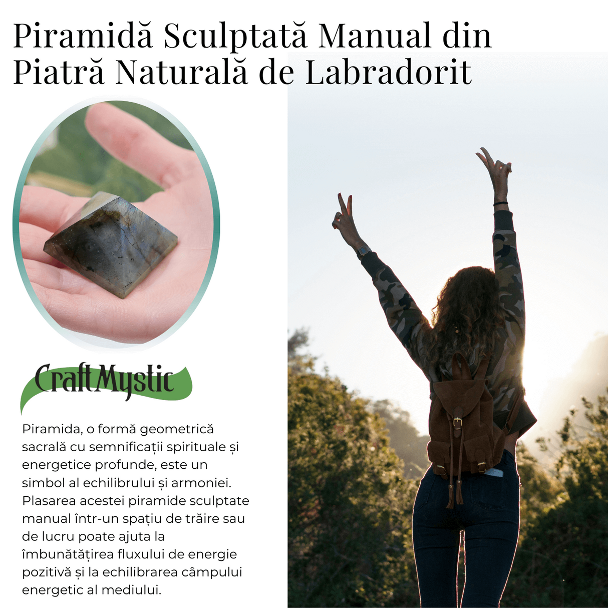 Piramida din Labradorit Sculptata Manual, 4 cm - Amplificator de Protectie si Intuitie